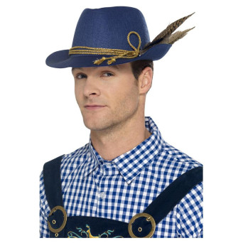 Sombrero de Oktoberfest de color Azul con Pluma para Adulto