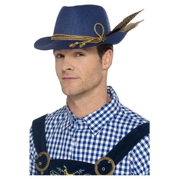 Sombrero de Oktoberfest de color Azul con Pluma para Adulto