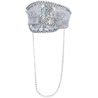 Gorra de Capitán Fever Deluxe de color Plata con Lentejuelas para Adulto