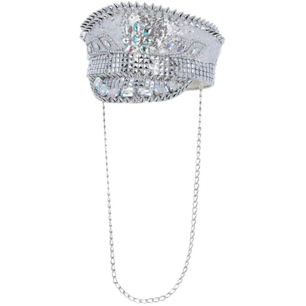 Gorra de Capitán Fever Deluxe de color Plata con Lentejuelas para Adulto