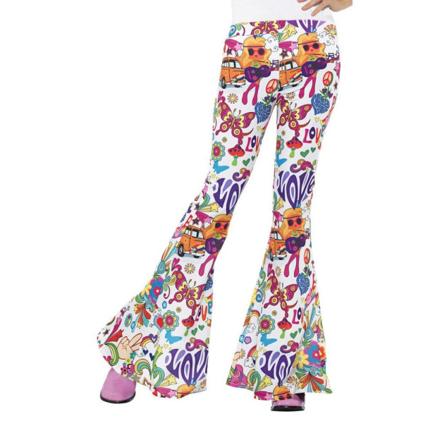 Pantalón Acampanado de Hippie de color Blanco para Adulto