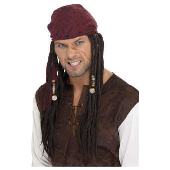 Peluca Castaña de Pirata con Pañuelo para Adulto