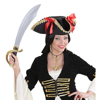 Sombrero de Pirata con Bordes Dorados y Lazos para Adulto