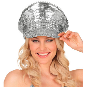 Gorra de Festival de color Plata con Lentejuelas para Adulto