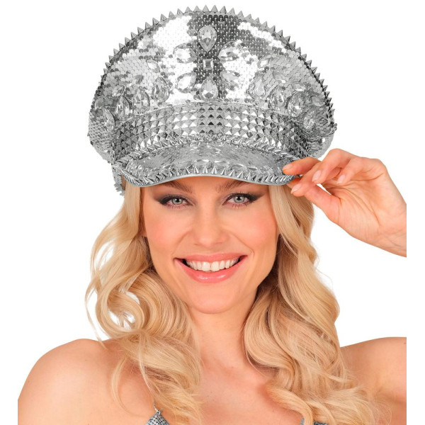 Gorra de Festival de color Plata con Lentejuelas para Adulto