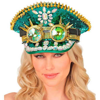 Gorra de Festival de color Verde con Lentejuelas para Adulto