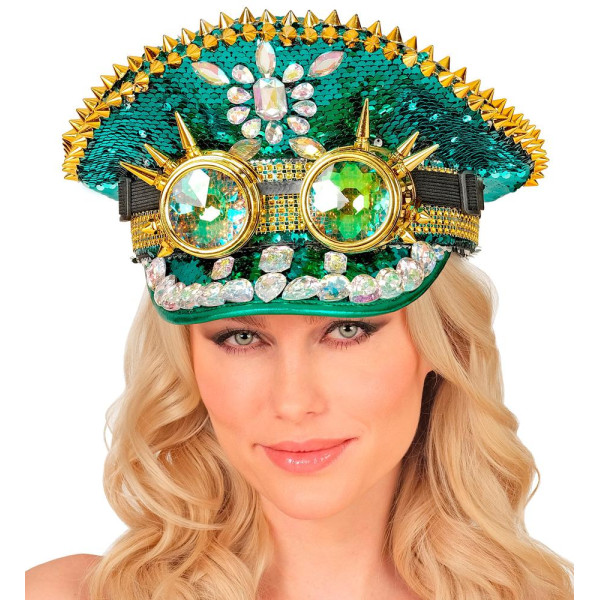 Gorra de Festival de color Verde con Lentejuelas para Adulto