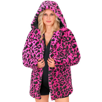 Abrigo de Leopardo de color Rosa Neón con Capucha para Adulto