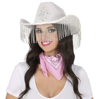 Sombrero de Vaquero de color Blanco con Flecos para Adulto