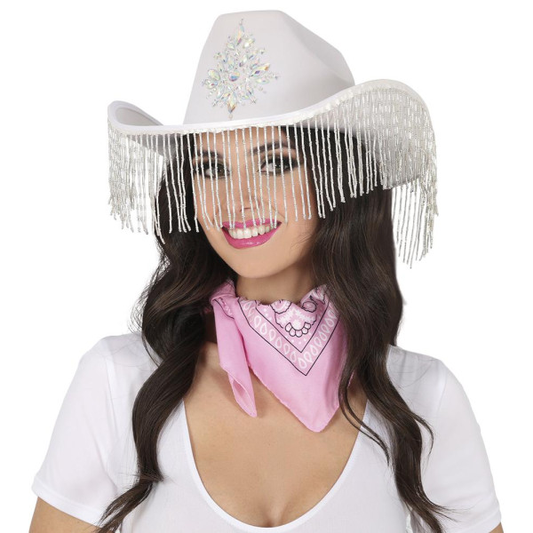 Sombrero de Vaquero de color Blanco con Flecos para Adulto