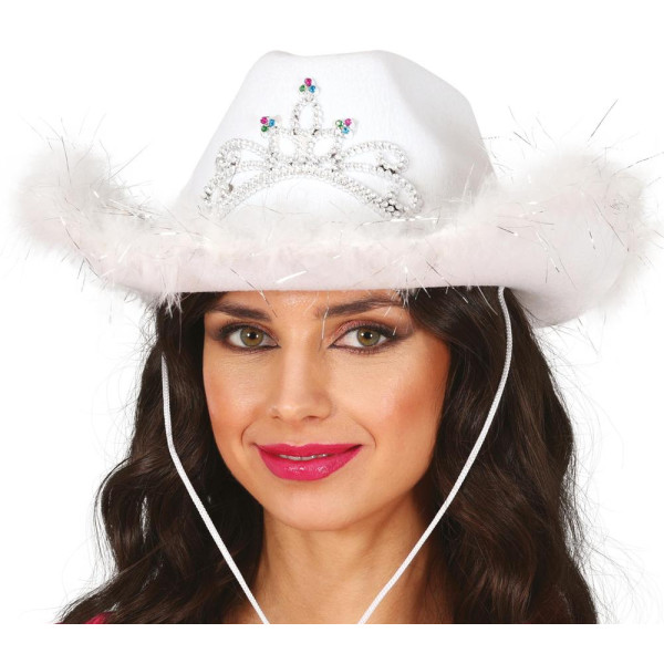 Sombrero de Vaquero de color Blanco con Marabú para Adulto