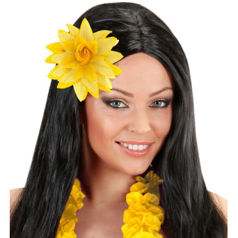 Pinza de Pelo con forma de Flor de color Amarillo con Purpurina