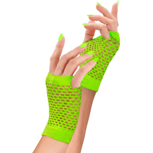 Guantes de Red sin Dedos de color Verde Neón para Adulto