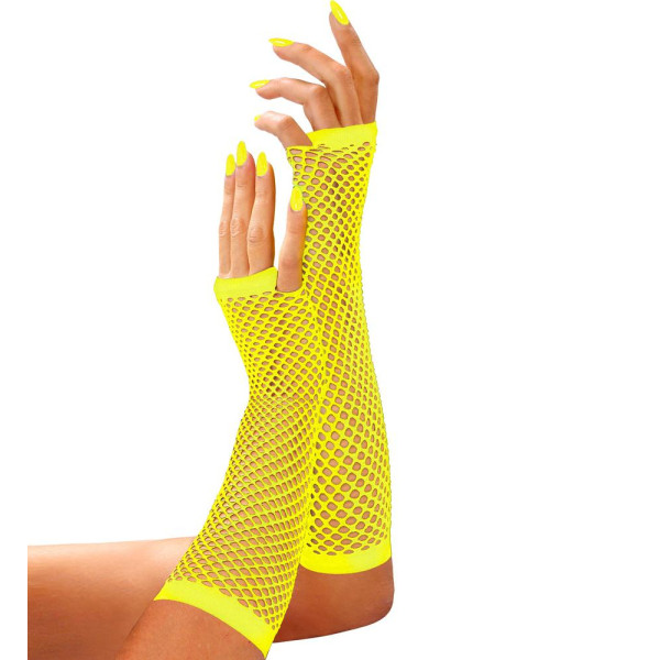 Guantes de Red sin Dedos de color Amarillo Neón de 33 Centímetros para Adulto