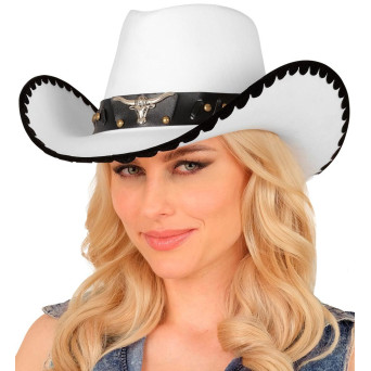 Sombrero de Vaquero Toro de color Blanco para Adulto