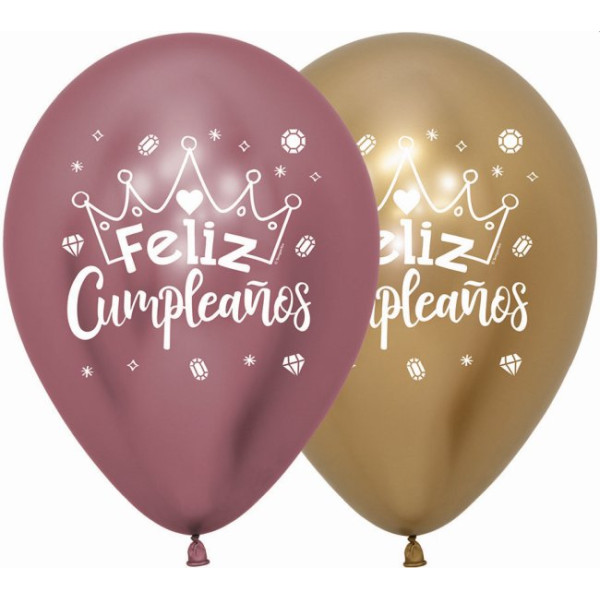 Globo Látex de Feliz Cumpleaños 12 Unidades R12 de 30 Centímetros acabado Reflex de Sempertex