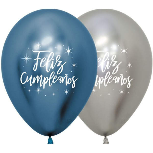 Globo Látex de Feliz Cumpleaños 12 Unidades R12 de 30 Centímetros acabado Reflex de Sempertex