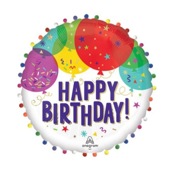 Globo Foil de Happy Birthday Pom Pom de 81 Centímetros