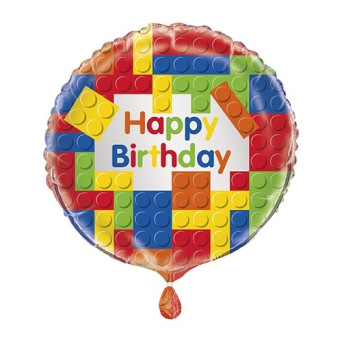 Globo Foil de Happy Birthday Bloques de Construcción de 46 Centímetros
