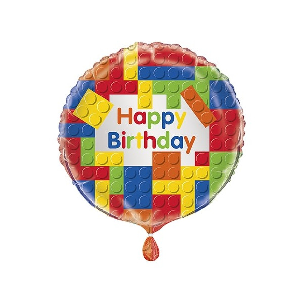 Globo Foil de Happy Birthday Bloques de Construcción de 46 Centímetros