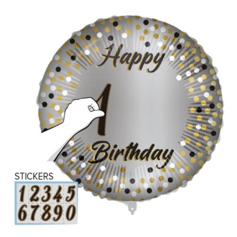 Globo Foil de Happy Birthday Plata Personalizable de 46 Centímetros