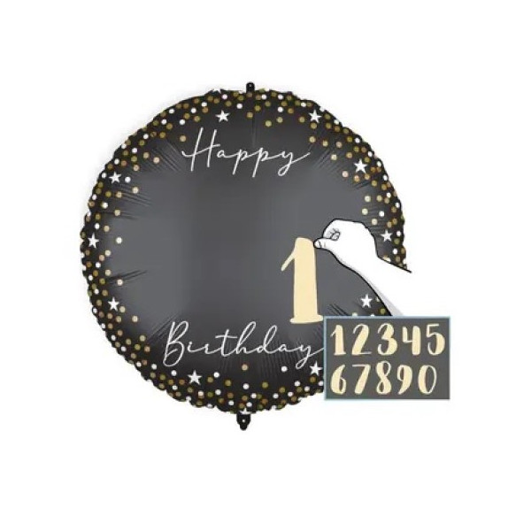 Globo Foil de Happy Birthday Negro Personalizable de 46 Centímetros
