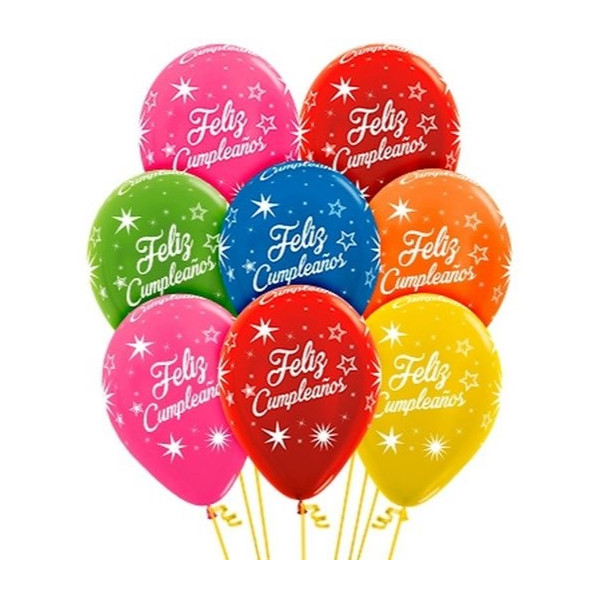 Globo Látex de Feliz Cumpleaños 12 Unidades de 30 Centímetros acabado Metal de Sempertex