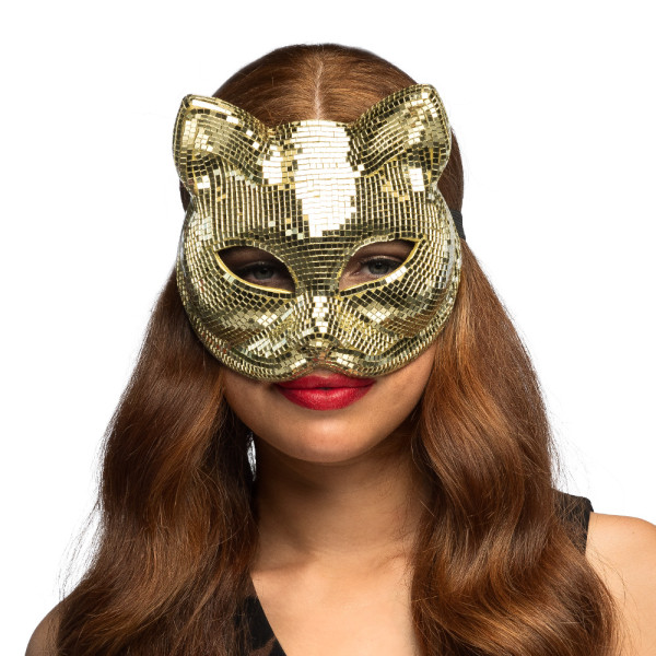 Máscara de Gato Disco de color Oro para Adulto