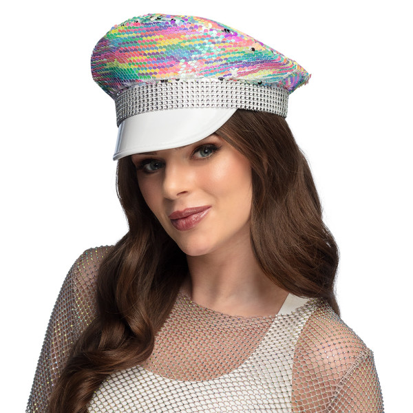 Gorra de Rave de color Pastel con Lentejuelas para Adulto