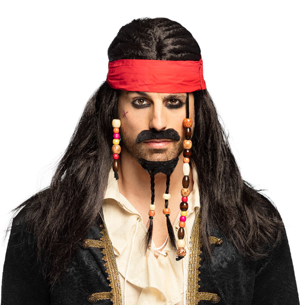 Peluca de Pirata con Pañuelo, Bigote y Barba para Adulto