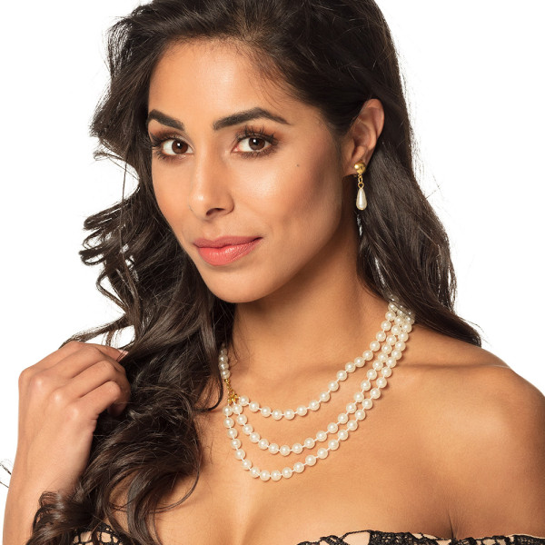 Set de Collar de Perlas con Pendientes para Adulto