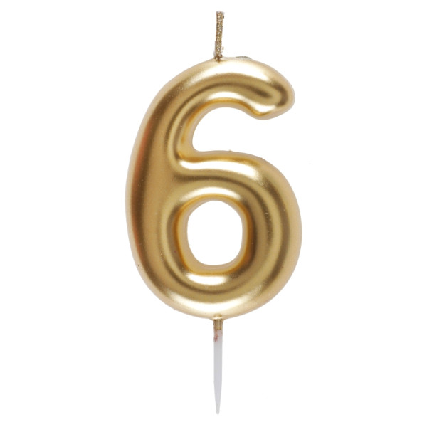 Vela de Cumpleaños Número 6 de 9 Centímetros de color Oro