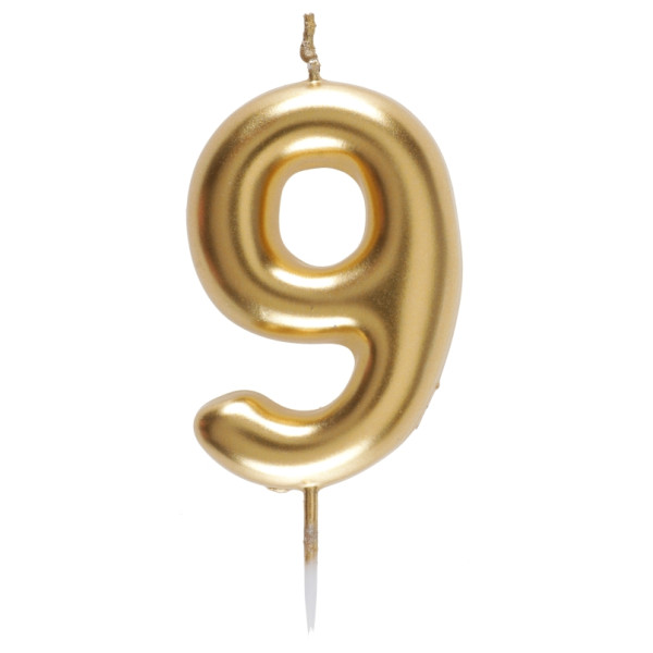 Vela de Cumpleaños Número 9 de 9 Centímetros de color Oro