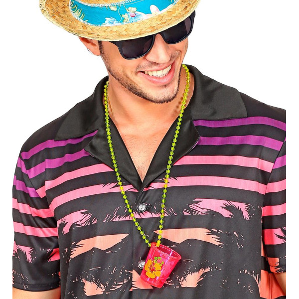 Collar de Cuentas con Vaso Hibisco de color Rosa Neón