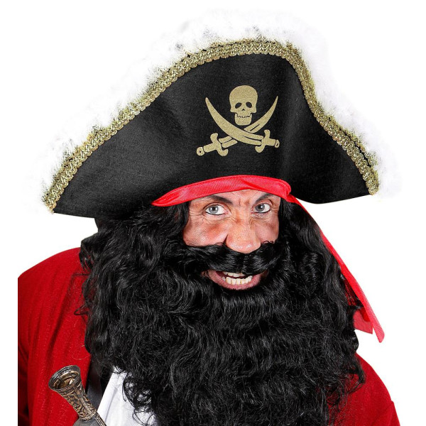 Sombrero de Pirata Deluxe con Cinta Roja para Adulto