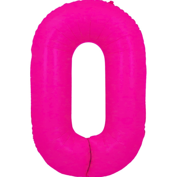 Globo Foil de Número 0 de 86 Centímetros de color Rosa Flúor
