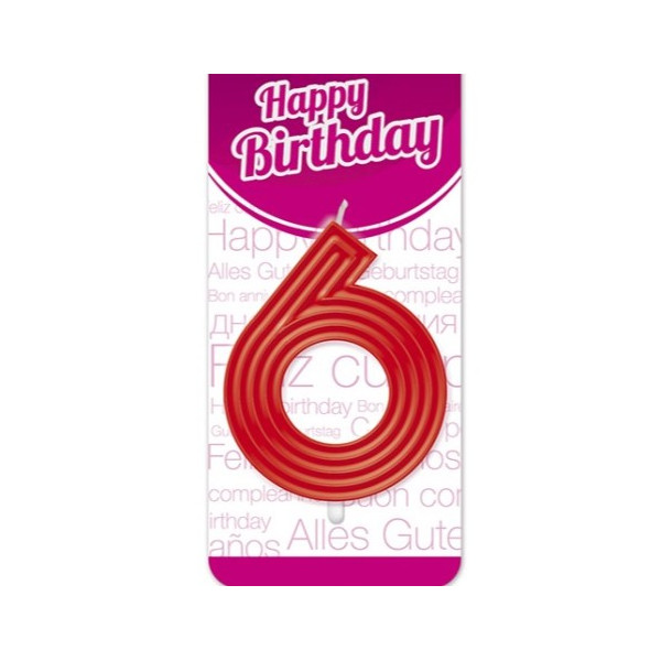 Vela Cumpleaños de Número 6 Espiral de color Rojo