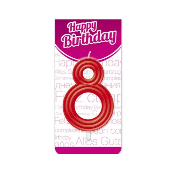 Vela Cumpleaños de Número 8 Espiral de color Rojo