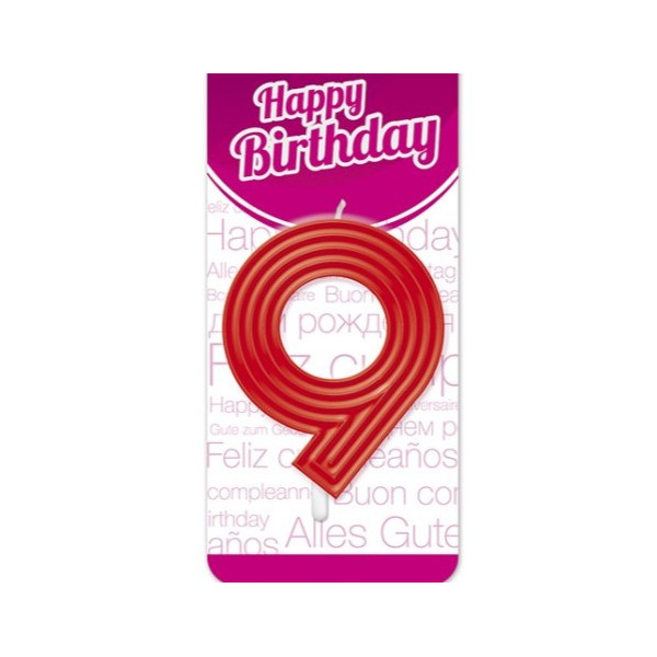 Vela Cumpleaños de Número 9 Espiral de color Rojo