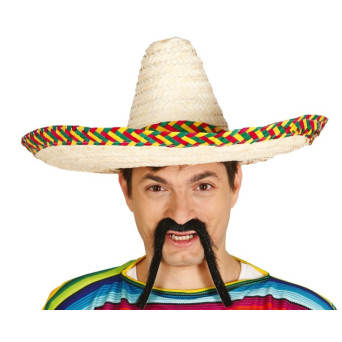 Sombrero de Mexicano Decorado de 50 Centímetros de color Paja para Adulto