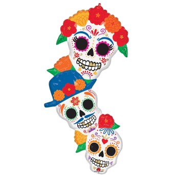 Globo Foil de Calaveras Flores del Día de los Muertos Mexicano de 50 x 104 Centímetros