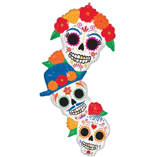 Globo Foil de Calaveras Flores del Día de los Muertos Mexicano de 50 x 104 Centímetros