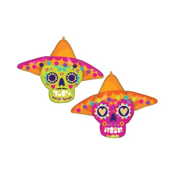 Globo Foil de Calavera del Día de los Muertos Mexicano de 86 x 63 Centímetros
