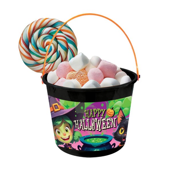Cubo de Happy Halloween Bruja de 18 x 16 Centímetros