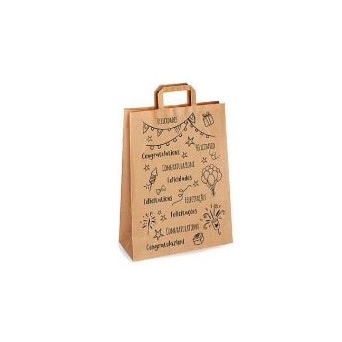 Bolsa de Papel Kraft Felicidades de 32 x 22 x 11 Centímetros con Asa