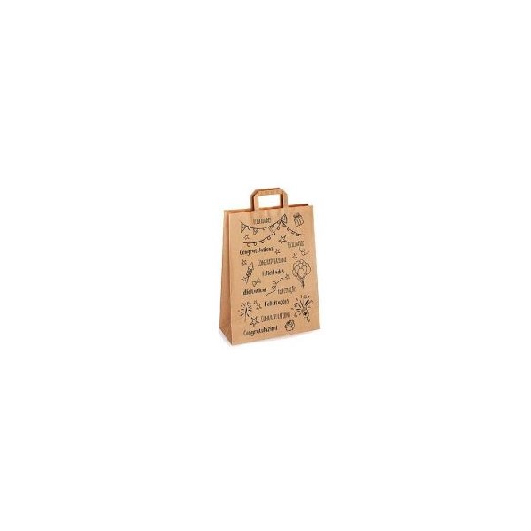 Bolsa de Papel Kraft Felicidades de 32 x 22 x 11 Centímetros con Asa