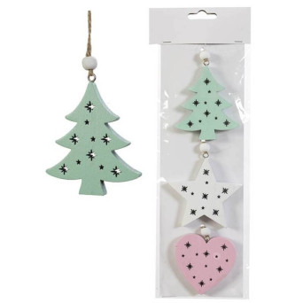 Set de Abeto, Estrella y Corazón de Madera para Colgar de 8 Centímetros