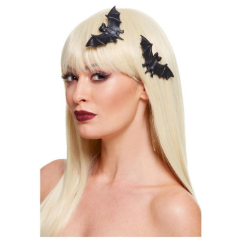 Set de 2 Clips para el Pelo con Forma de Murciélago de color Negro para Adulto