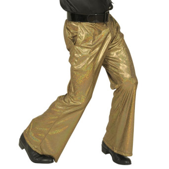 Pantalón Holográfico de Campana de color Oro para Adulto