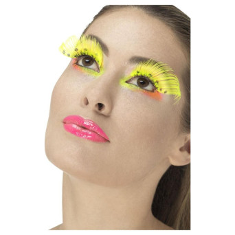 Pestañas de los años 80s de color Amarillo Neón con Lunares para Adulto